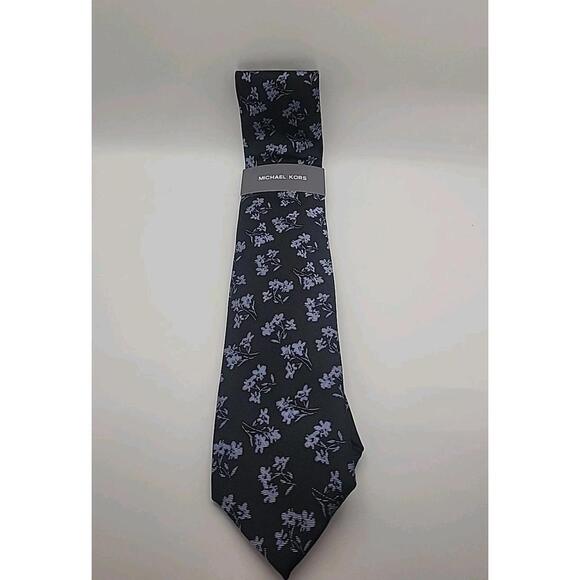 Michael Kors Mens Silk Floral Blue Black Tie NWT Wedding/Business/Formal - Picture 1 of 2